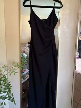 SHEIN Black Sleeveless V-Neck Ruched Side Slit Maxi Dress